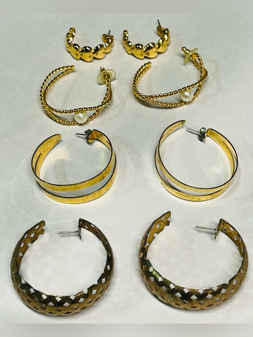 Pierced Earrings Gold Hoop Lot 4 Pair Vintage 1980s
